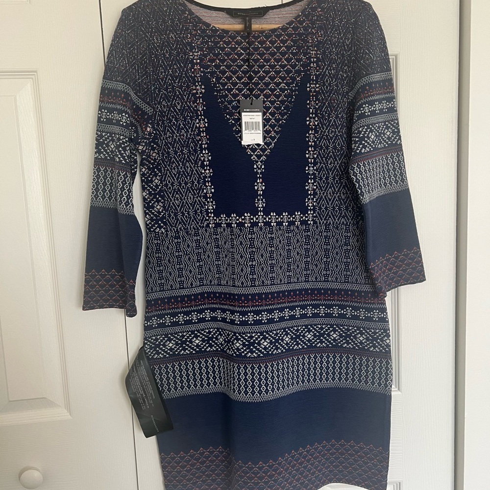 BCBGmaxazaria Navy Blue Patterned stretch Women's Beth Dress size small
